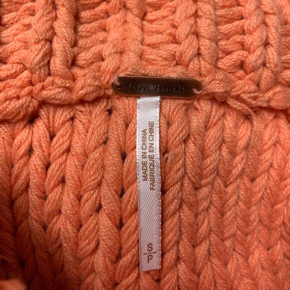 Free People Orange Cotton Blend Knit Distressed Mock Neck Sweater Size Small - Picture 6 of 7